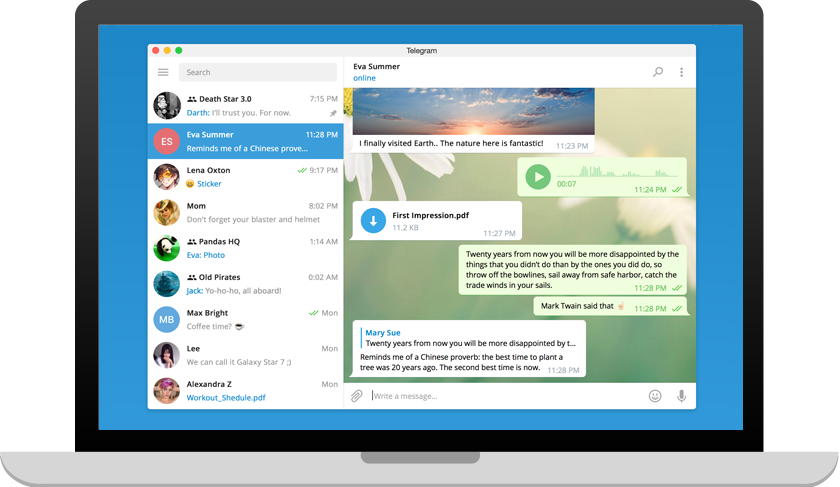 واجهة Telegram Desktop على نظام Windows